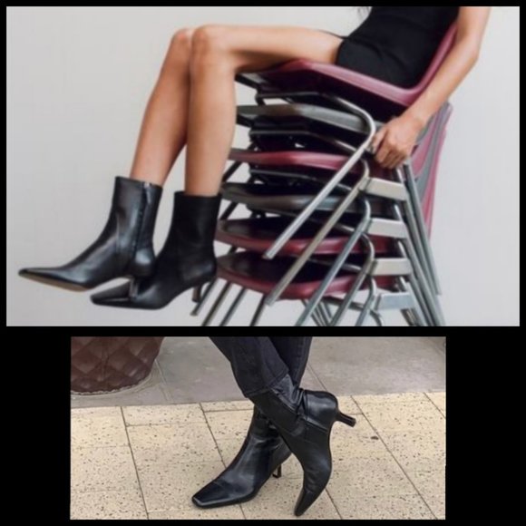 Zara Black Leather Kitten Heel Booties - NWT - Picture 16 of 16